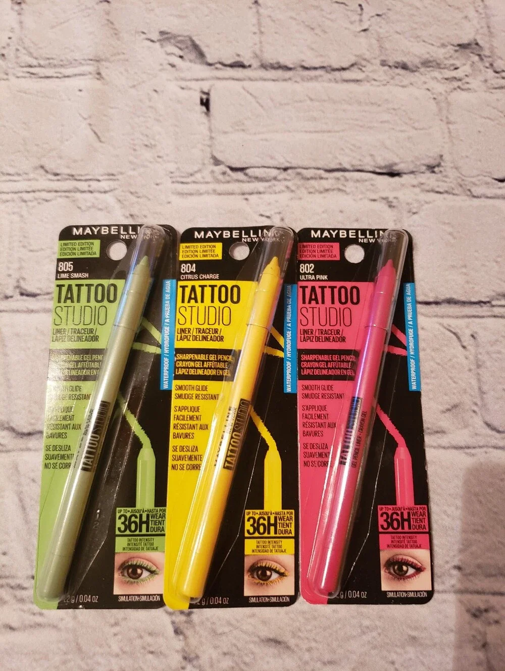 Maybelline Tattoo Studio Eyeliner Set — Lime Green, Bright Yellow, Hot Pink